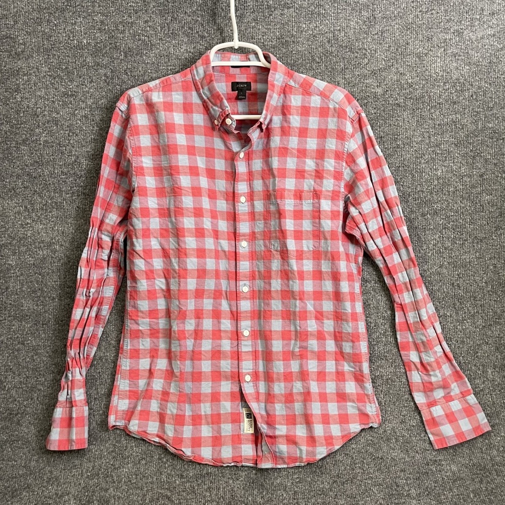 J.Crew Baird McNutt Irish Linen Shirt Mens Sz L Slim Gingham Plaid Long Sleeve